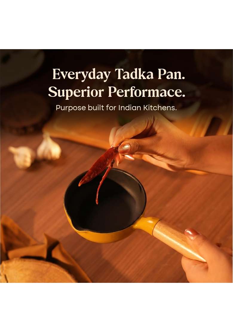 CUMIN CO. Enamel Cast Iron Tadka Pan | 10 cm | 3.9 Inch | Induction Compatible | Non-Toxic - Indya