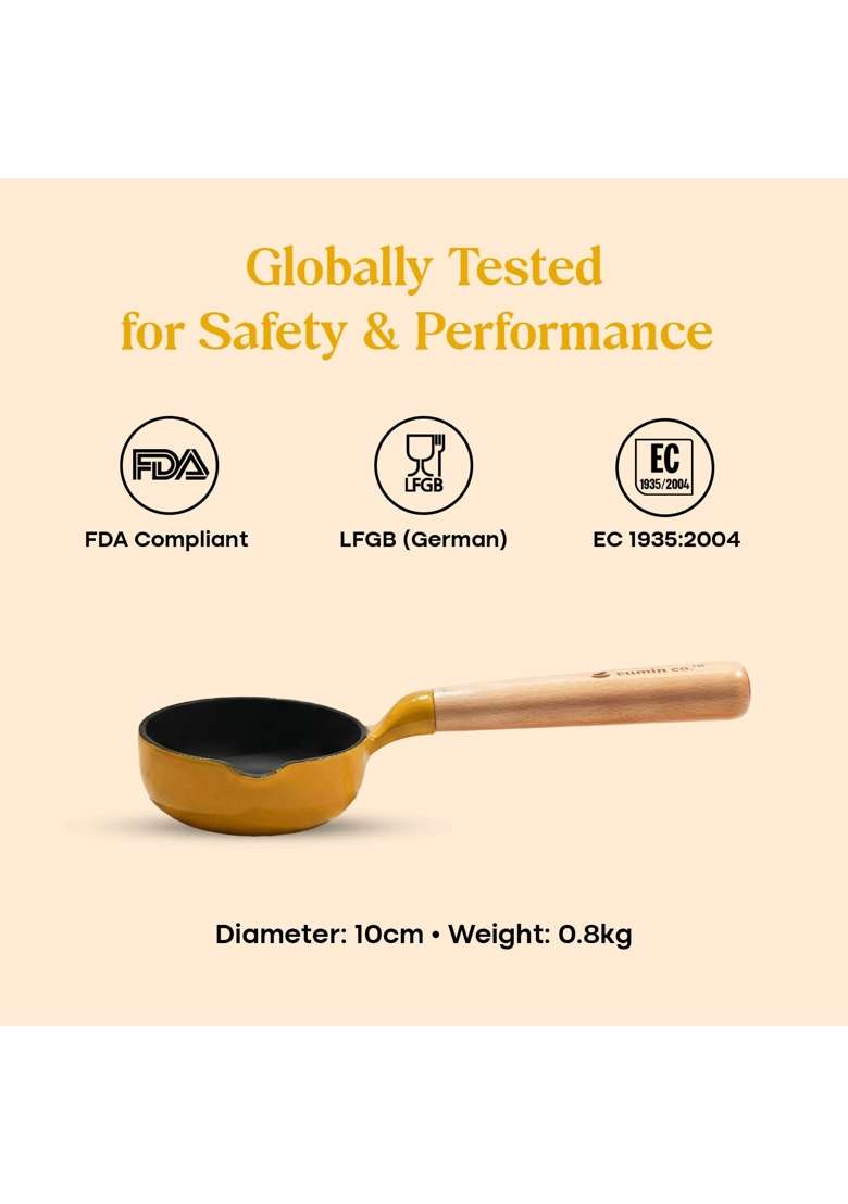 CUMIN CO. Enamel Cast Iron Tadka Pan | 10 cm | 3.9 Inch | Induction Compatible | Non-Toxic - Indya