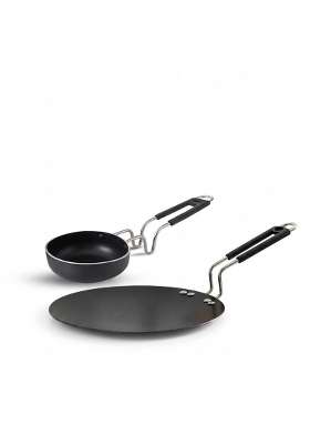 DOZY Heavy-Duty Cast Iron Tawa Flat Griddle and Tadka Pan Combo for Authentic Cooking | Induction Compatible | Non-Stick