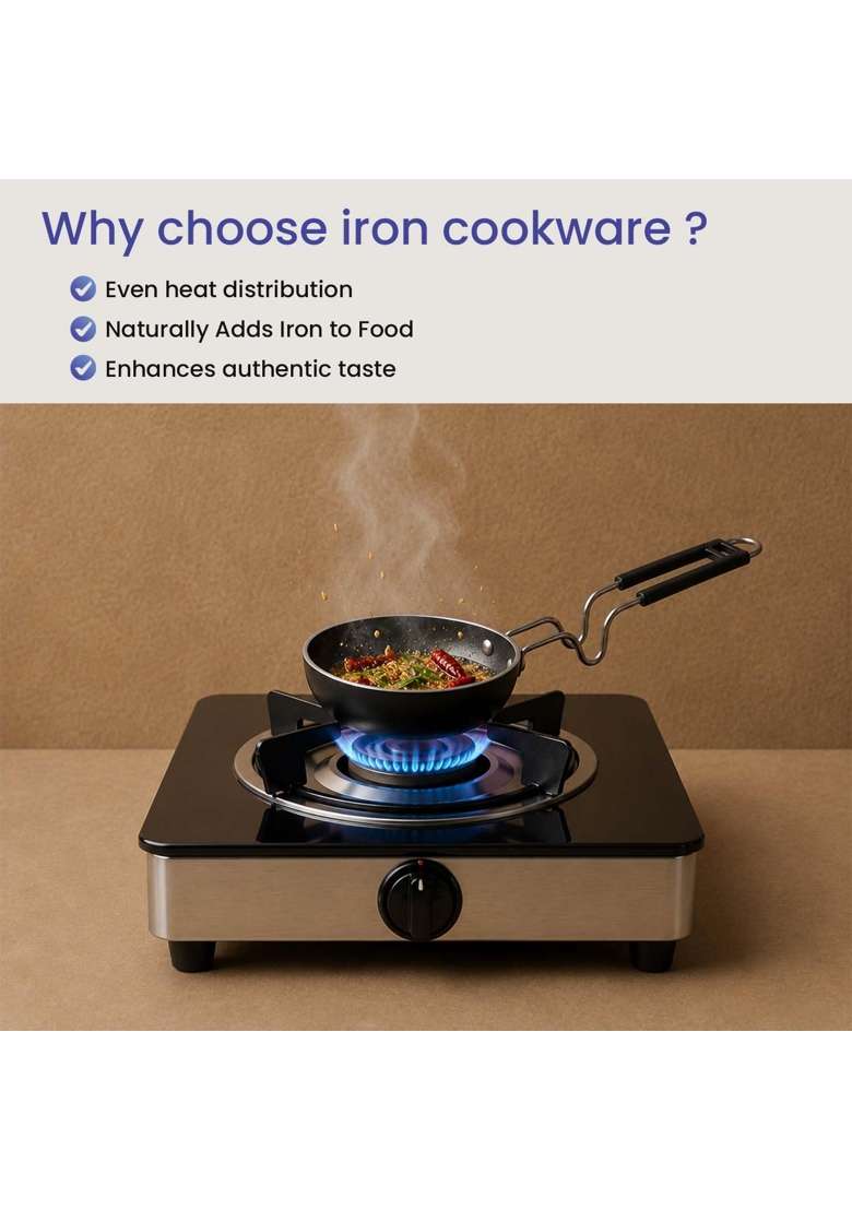 DOZY Heavy-Duty Cast Iron Tawa Flat Griddle and Tadka Pan Combo for Authentic Cooking | Induction Compatible | Non-Stick - Indya