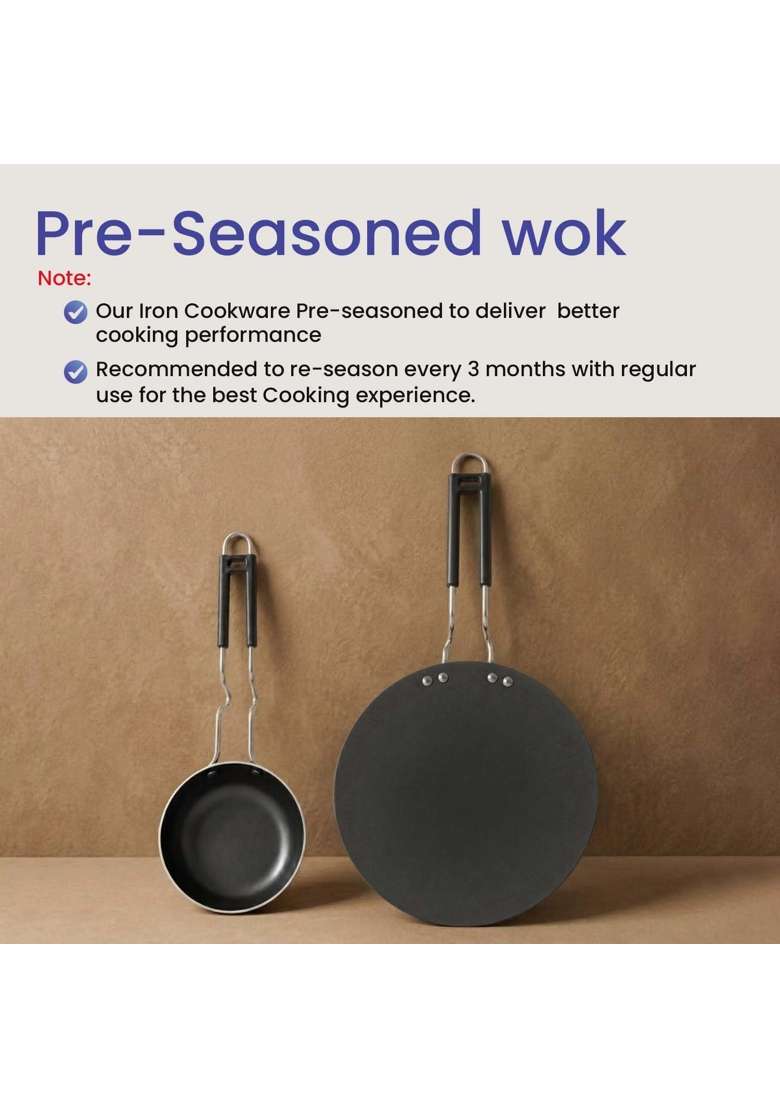 DOZY Heavy-Duty Cast Iron Tawa Flat Griddle and Tadka Pan Combo for Authentic Cooking | Induction Compatible | Non-Stick - Indya