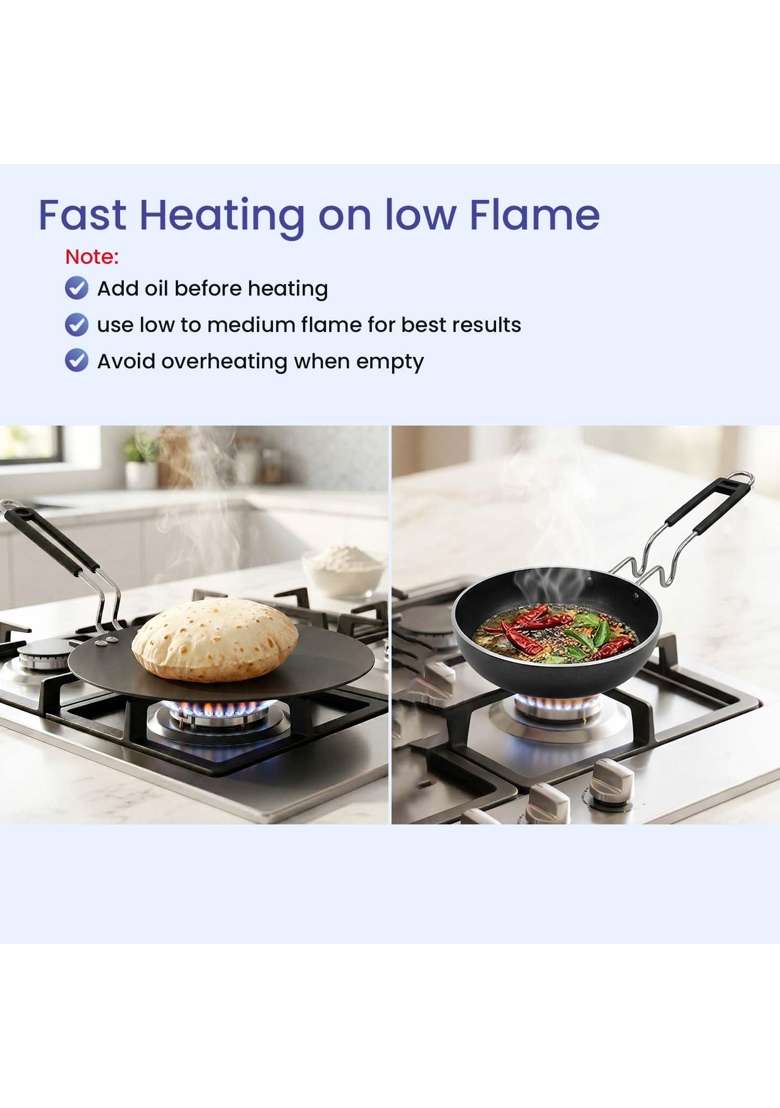 DOZY Heavy-Duty Cast Iron Tawa Flat Griddle and Tadka Pan Combo for Authentic Cooking | Induction Compatible | Non-Stick - Indya