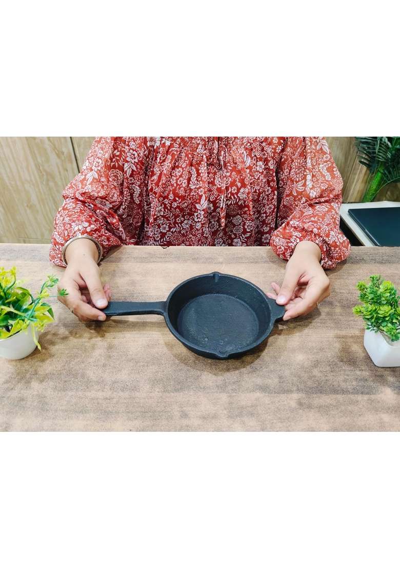 NYRA Kitchenware Pre-Seasoned Cast Iron Tadka Pan | Induction Compatible | Non-Toxic | Non-Stick - Indya