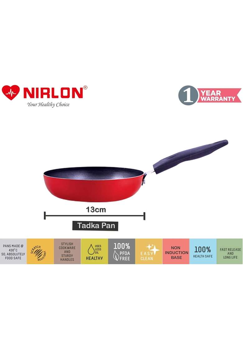 NIRLON Cooking Non Stick Aluminium Mini Tadka Pan Vagariya | 13 cm | 5.1 Inch - Indya