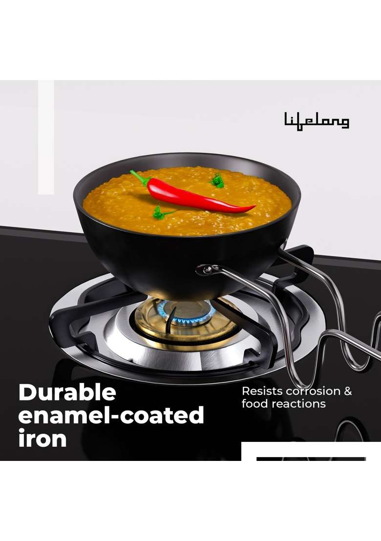 Lifelong Cooking Tadka Pan with Steel Handle | 350 ml | 11.8 fl oz | 11 cm | 4.3 Inch | Non-Stick - Indya