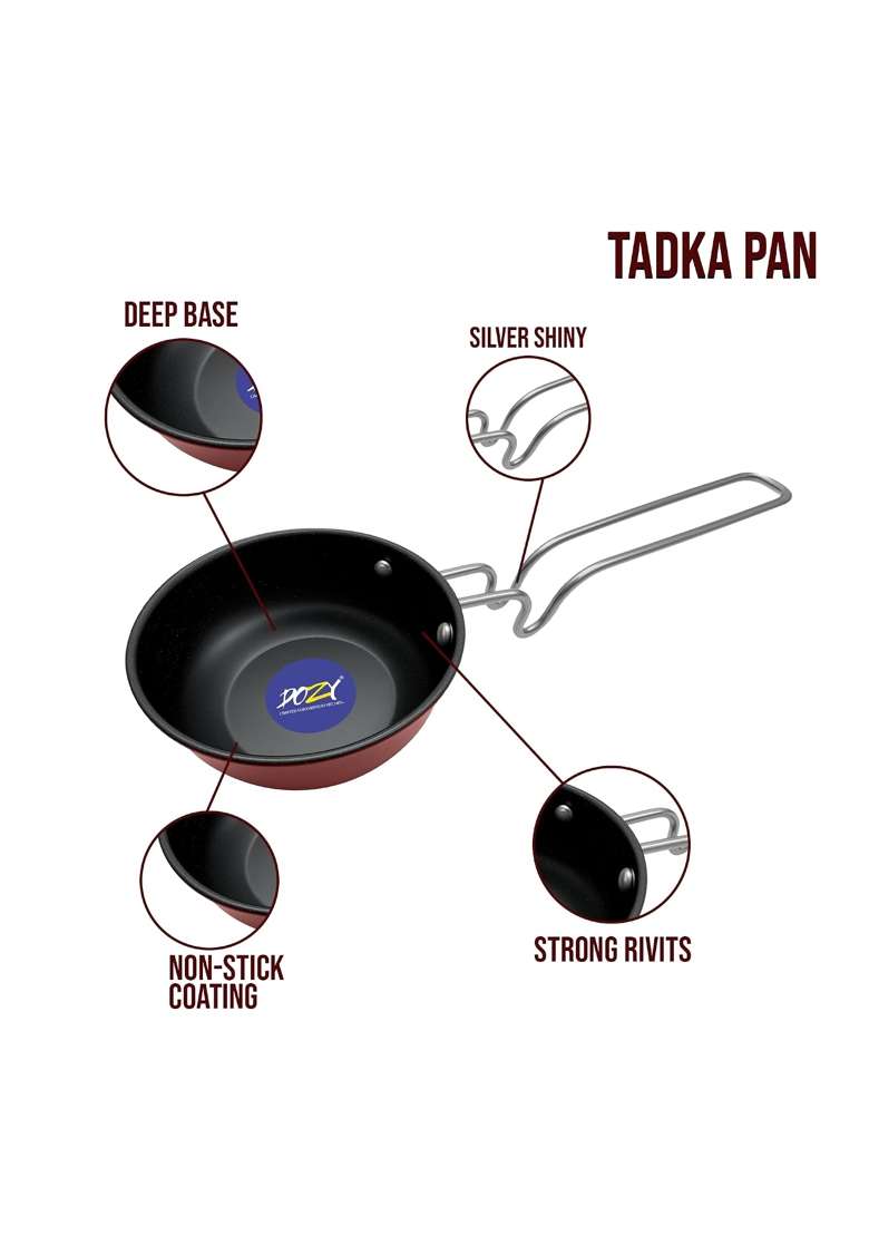 DOZY Nonstick Tadka Pan with Stainless Steel Handle | 11 cm | 4.3 Inch | Pack of 2 - Indya