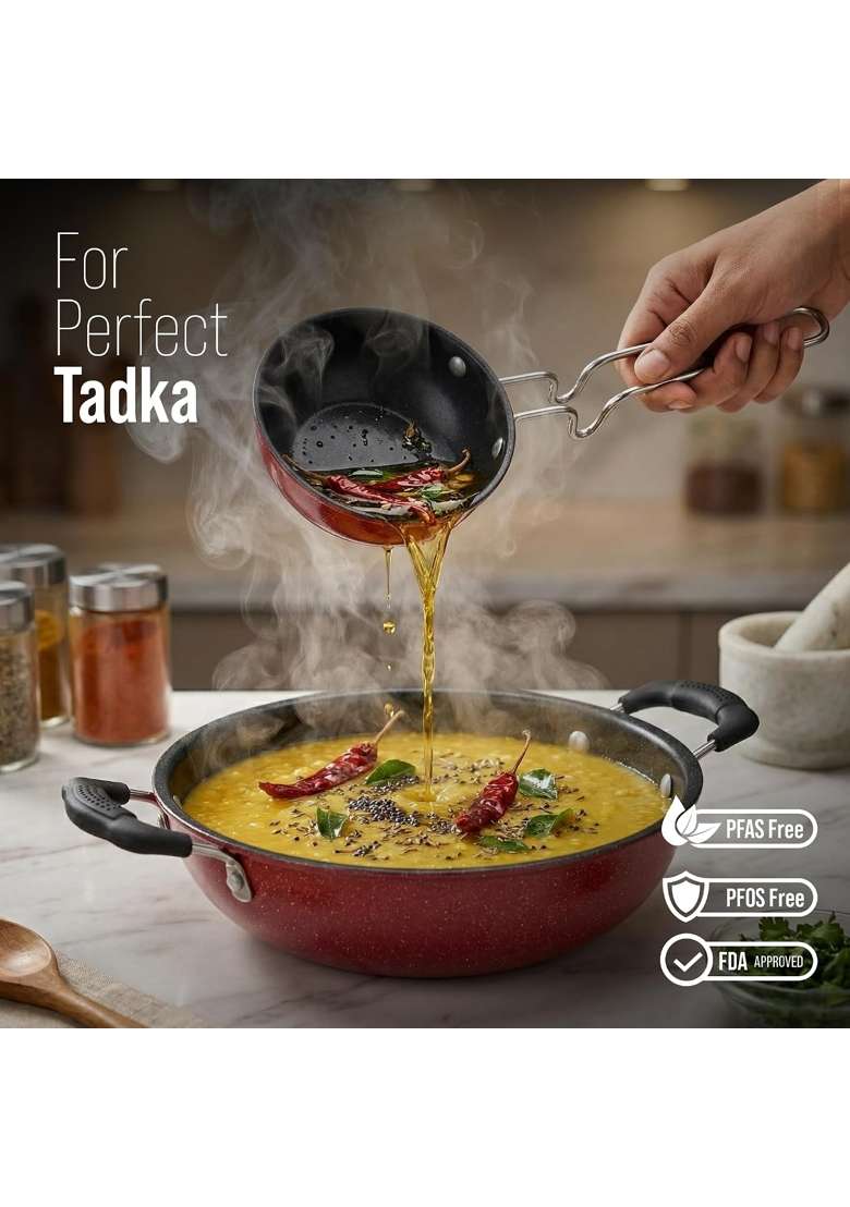 DOZY Nonstick Tadka Pan with Stainless Steel Handle | 11 cm | 4.3 Inch | Pack of 2 - Indya