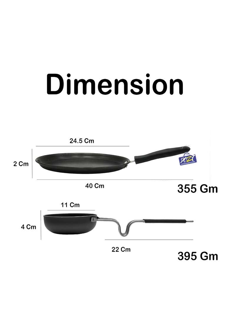 DOZY Premium Non-Stick Tawa Flat Griddle and Tadka Pan Combo | 24.5 cm | 9.6 Inch | Induction Compatible - Indya
