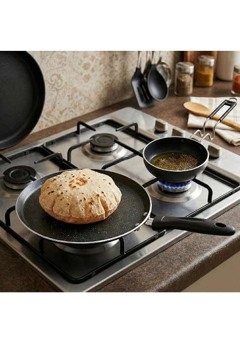 DOZY Premium Non-Stick Tawa Flat Griddle and Tadka Pan Combo | 24.5 cm | 9.6 Inch | Induction Compatible
