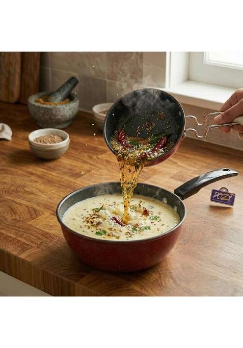 DOZY Non-Stick Aluminum Tadka Pan and Wok Combo Set | 20 cm | 7.9 Inch | Induction Compatible