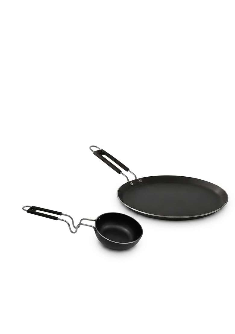 DOZY Nonstick Tawa Flat Griddle and Tadka Pan Cookware Set | 2-Piece Set - Indya