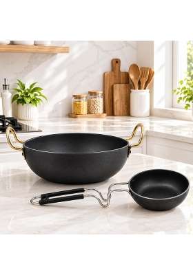 DOZY Iron Kadhai Wok and Tadka Pan Set
