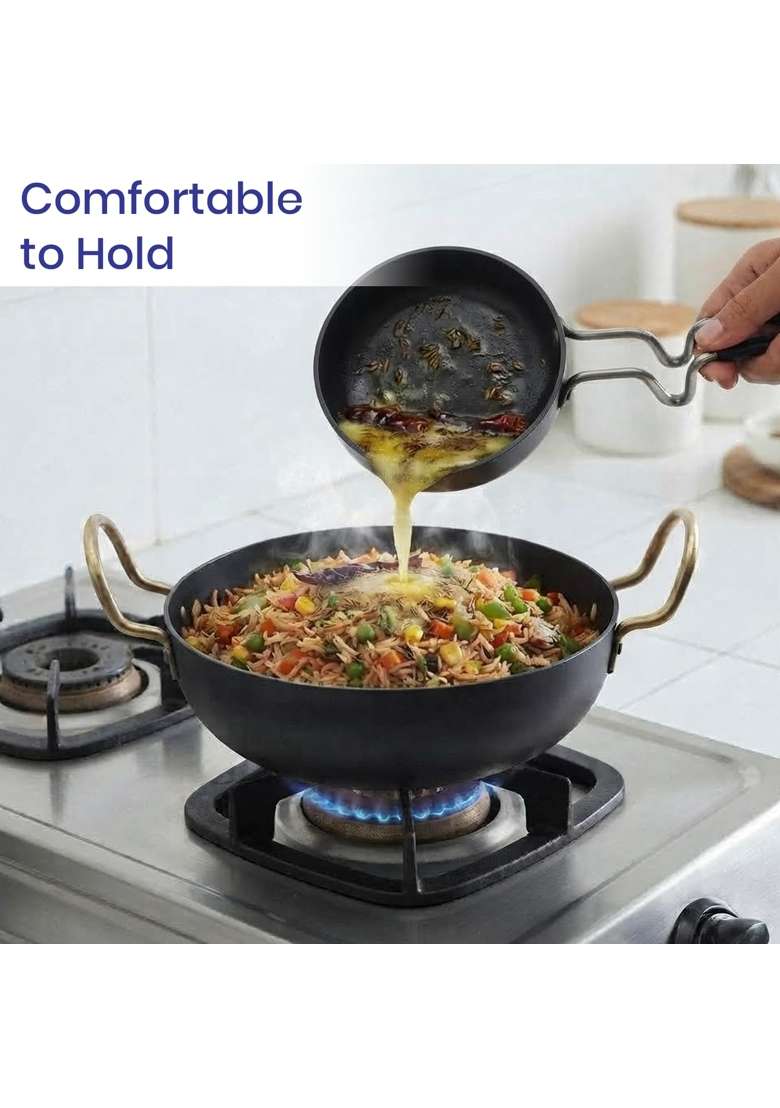 DOZY Iron Kadhai Wok and Tadka Pan Set - Indya