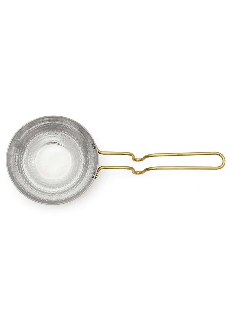 SHIV SHAKTI ARTS Brass Tadka Pan with Long Handle | 300 ml | 10.1 fl oz | 10 cm | 3.9 Inch | Hammered Finish - Indya