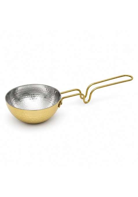 SHIV SHAKTI ARTS Brass Tadka Pan with Long Handle | 300 ml | 10.1 fl oz | 10 cm | 3.9 Inch | Hammered Finish