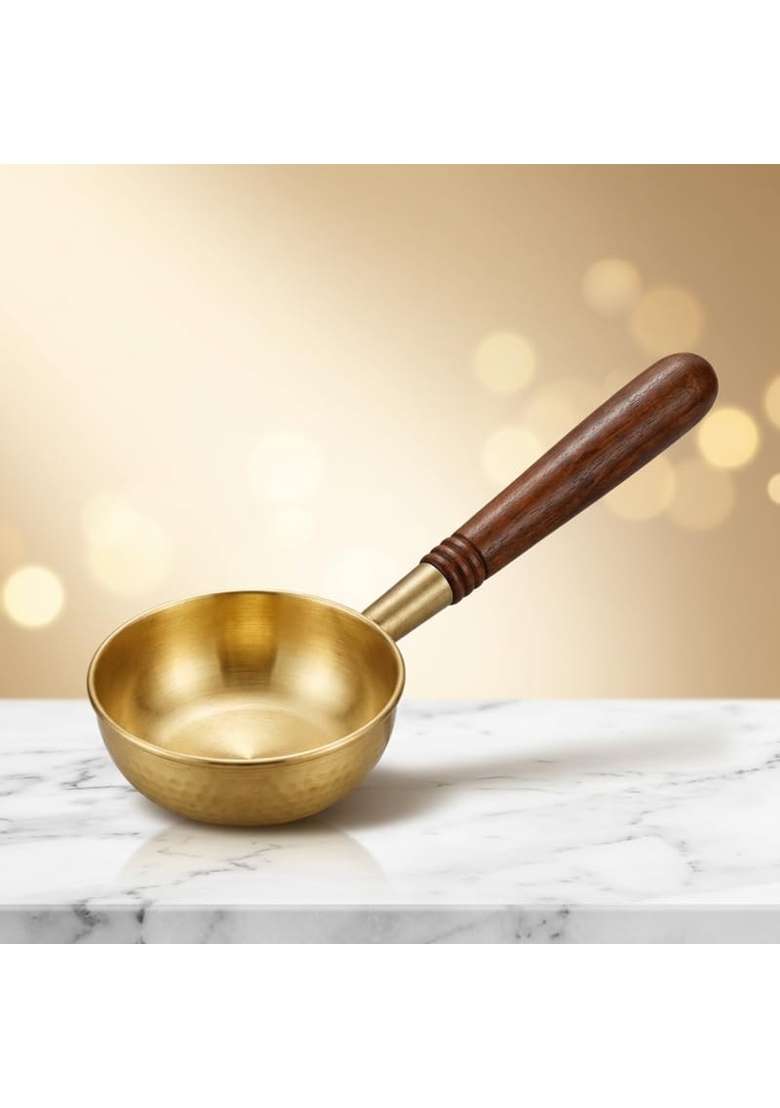 THE HEALING STORE Brass Frying Pan with Heat-Resistant Handle | Tin Lined Kalai | Non-Stick - Indya