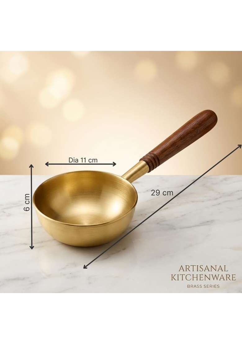 THE HEALING STORE Brass Frying Pan with Heat-Resistant Handle | Tin Lined Kalai | Non-Stick - Indya
