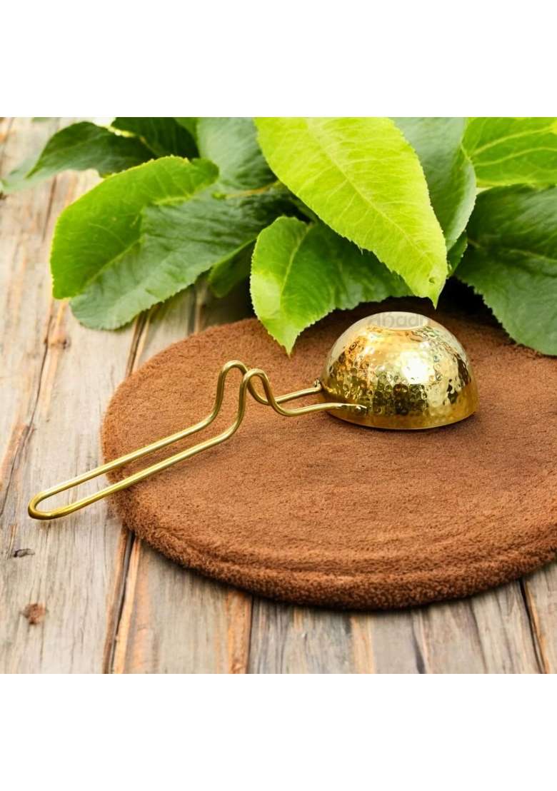 PTAL NAGRI Brass Tadka Pan Fry Pan Thalippu Karandi with Handle Brass Inside Tin Coating | 400 ml | 13.5 fl oz | Hammered Finish - Indya