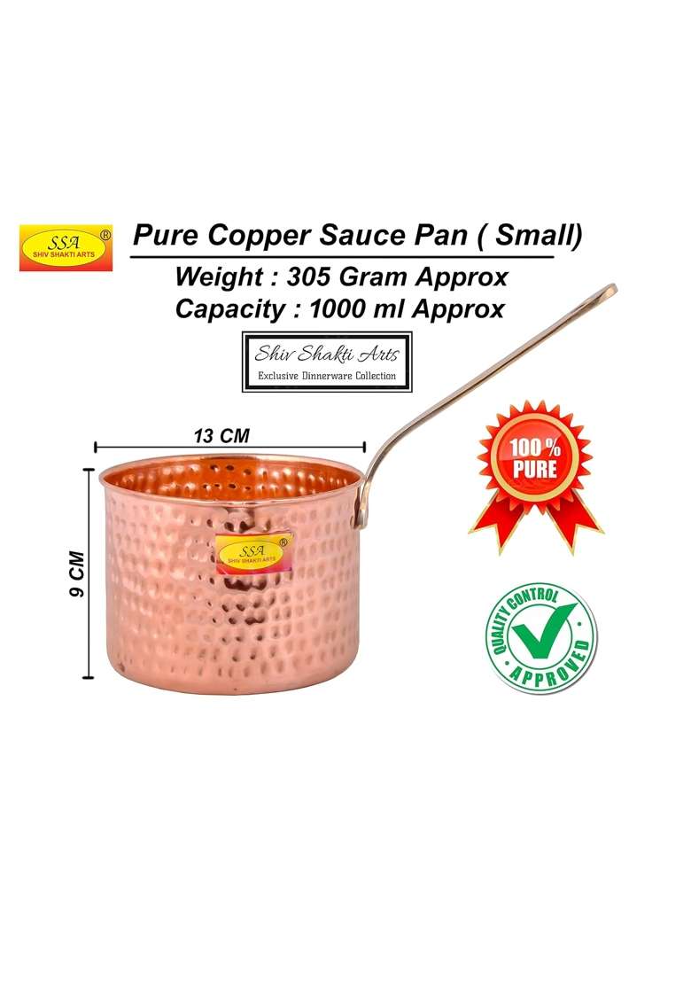 SHIV SHAKTI ARTS Pure Copper Sauce Pan Tadka Pan | 1500 ml | 50.7 fl oz | 2-Piece Set - Indya