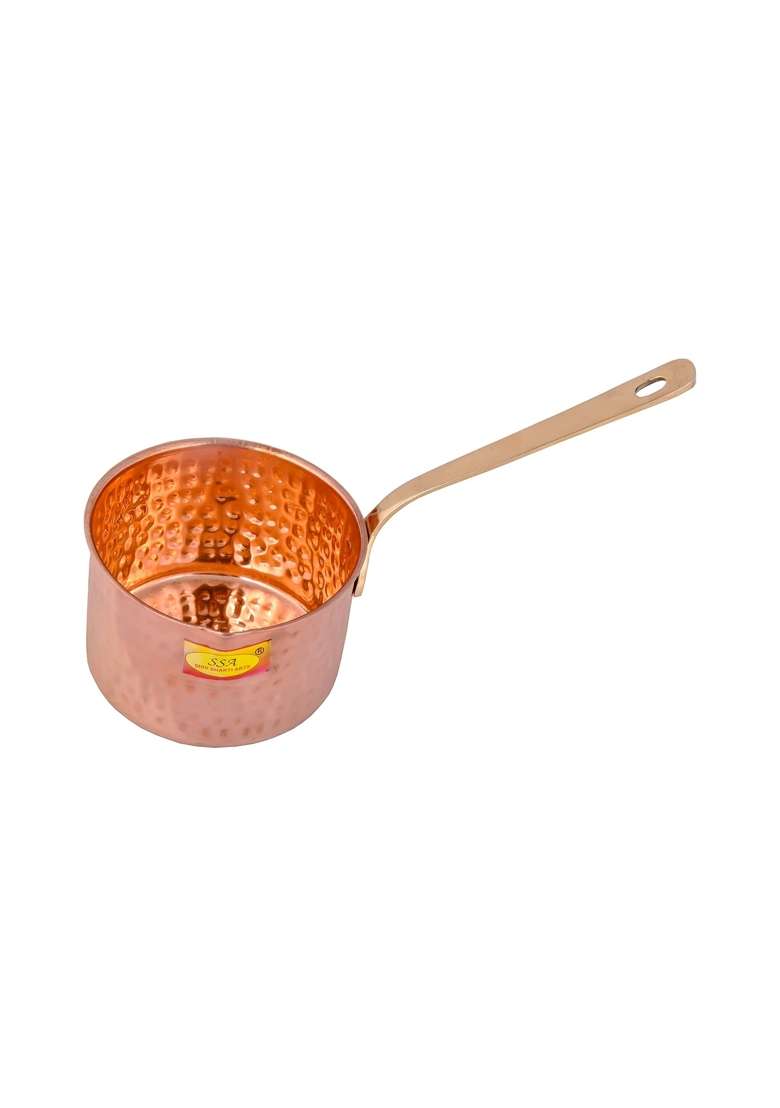 SHIV SHAKTI ARTS Pure Copper Sauce Pan Tadka Pan | 1500 ml | 50.7 fl oz | 2-Piece Set - Indya