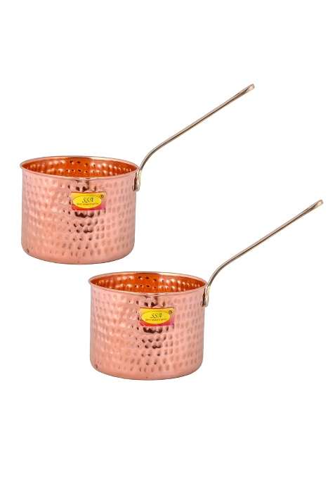 SHIV SHAKTI ARTS Pure Copper Sauce Pan Tadka Pan | 1500 ml | 50.7 fl oz | 2-Piece Set