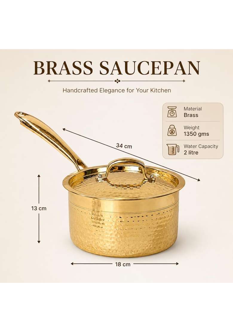 MORADABAD BRASS VILLA Brass Sauce Pan with Lid | 34 cm | 13.4 Inch | Handcrafted - Indya