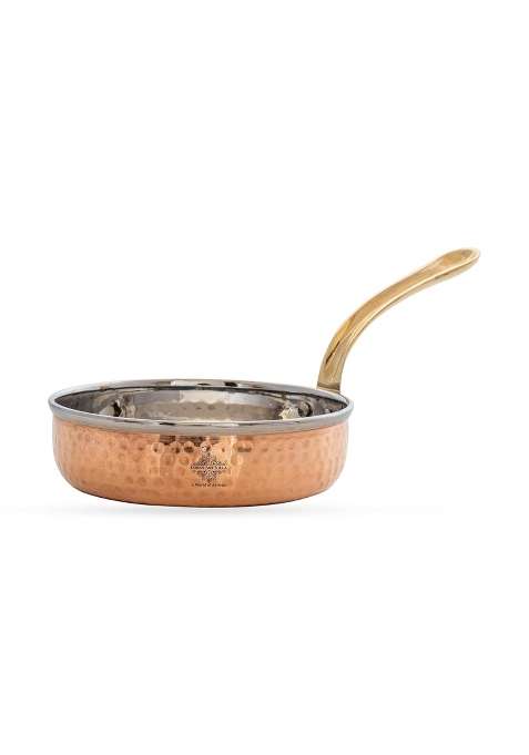 INDIAN ART VILLA Steel Copper Fry Pan with Brass Handle- Diameter | 1000 ml | 33.8 fl oz | 7.5 Inch | Handcrafted
