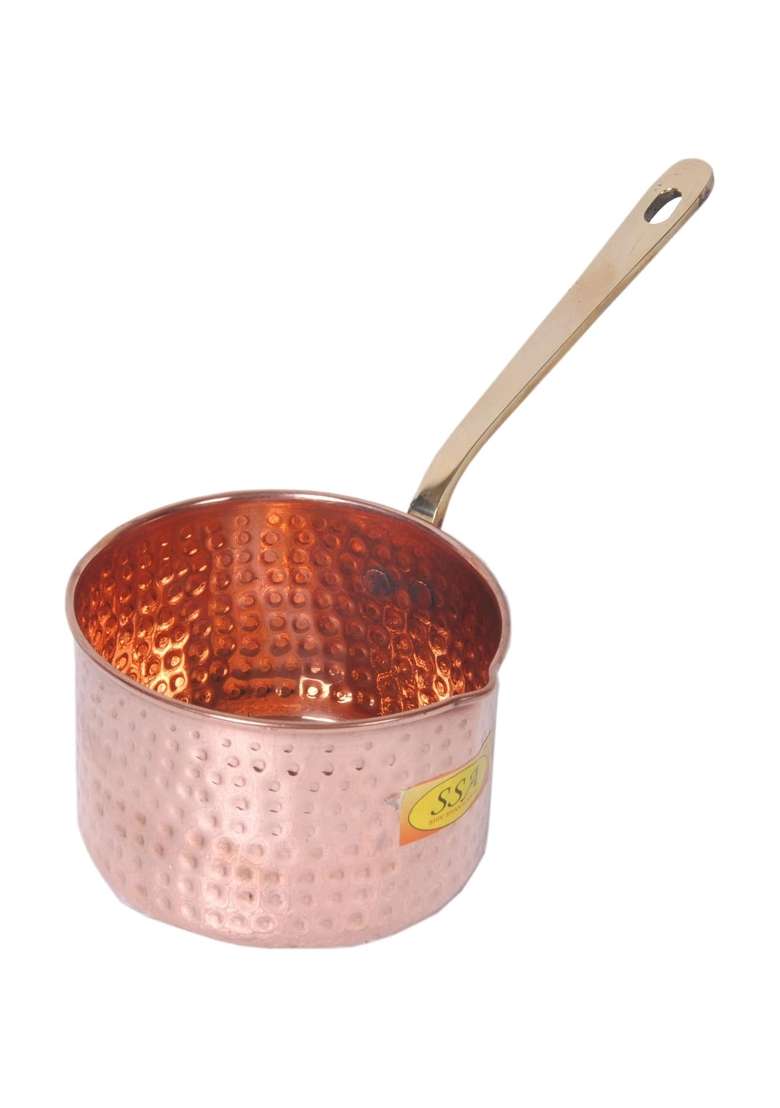 SHIV SHAKTI ARTS X X Copper Sauce Pan Fry Pan Tadka Pan | 500 ml | 16.9 fl oz | 25 cm | 9.8 Inch - Indya