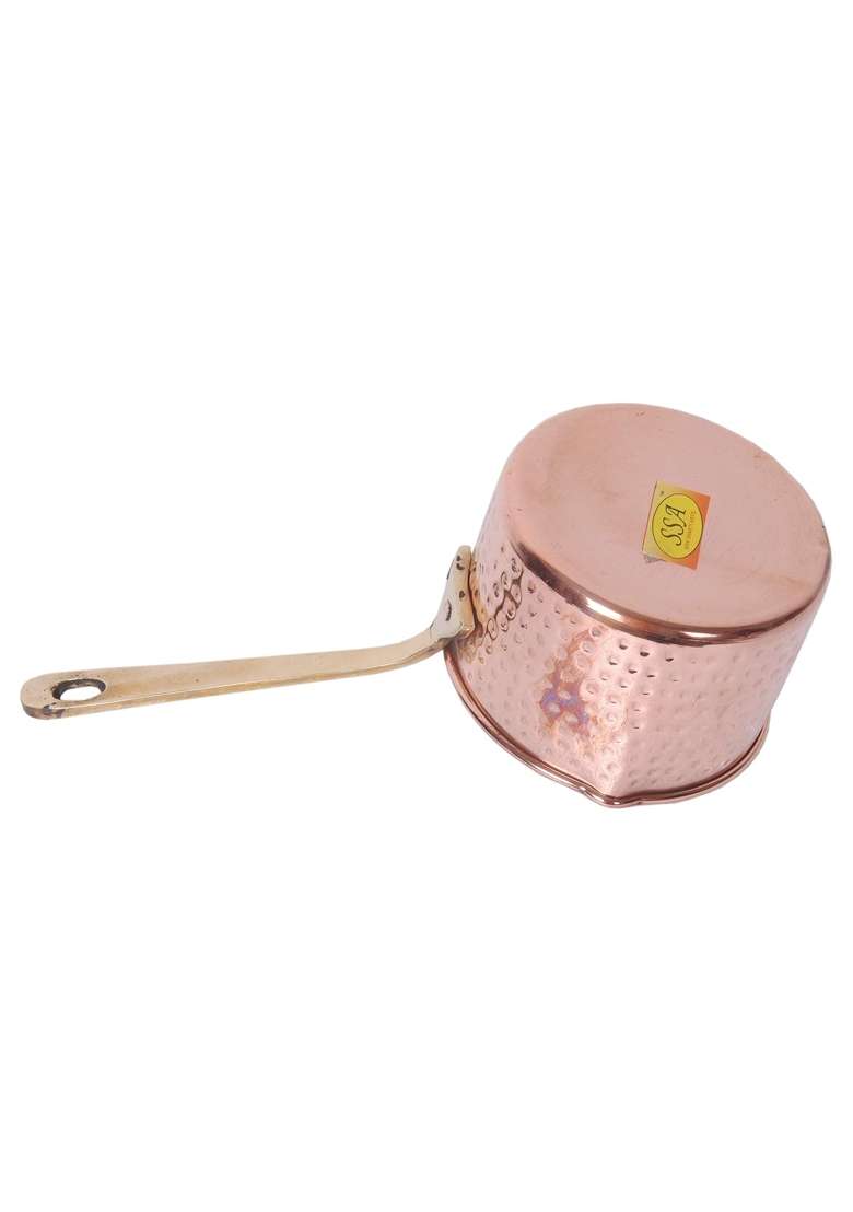 SHIV SHAKTI ARTS X X Copper Sauce Pan Fry Pan Tadka Pan | 500 ml | 16.9 fl oz | 25 cm | 9.8 Inch - Indya