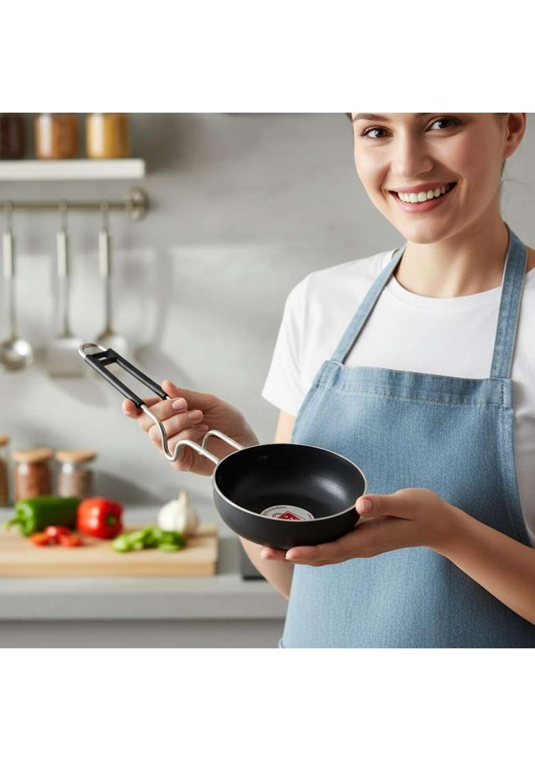 LAZYwindow Iron Tadka Pan with Steel Handle | 12 cm | 4.7 Inch - Indya