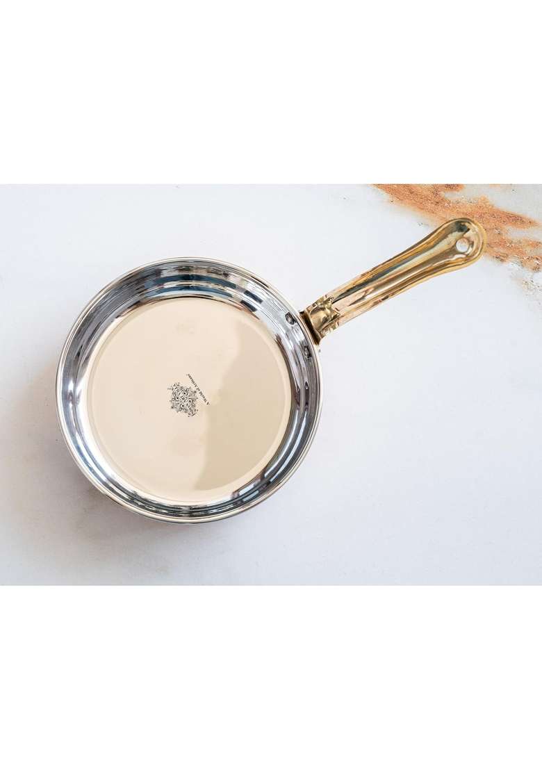 INDIAN ART VILLA Steel Copper Fry Pan with Brass Handle | 4.5 Inch | Hammered Finish - Indya