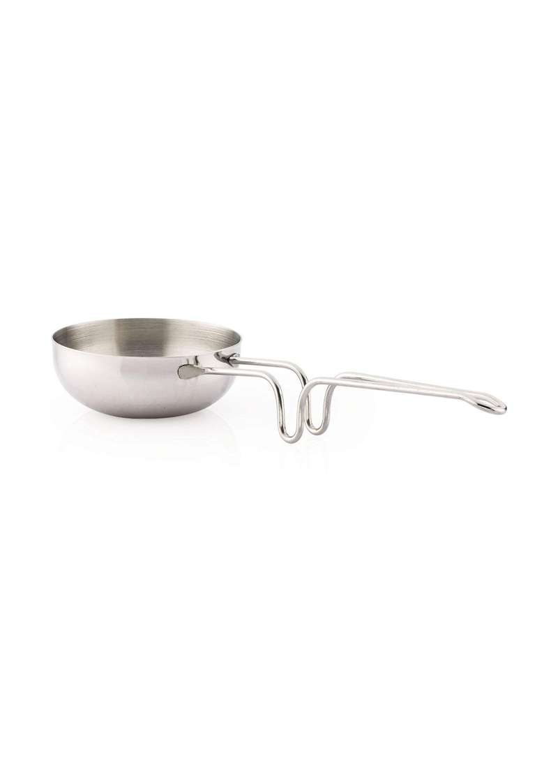 Bartan Star Aluminium Silver Tadka Pan Riveted Long Handle Frying Pan for Dal and Spices | 300 ml | 10.1 fl oz - Indya