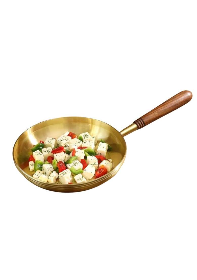 THE HEALING STORE Brass Frying Pan with Heat-Resistant Handle | Tin Lined Kalai | Non-Stick - Indya