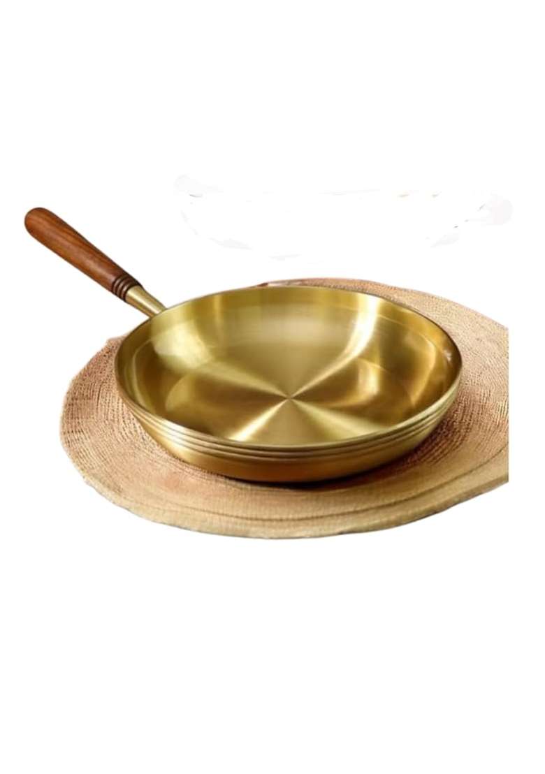 THE HEALING STORE Brass Frying Pan with Heat-Resistant Handle | Tin Lined Kalai | Non-Stick - Indya