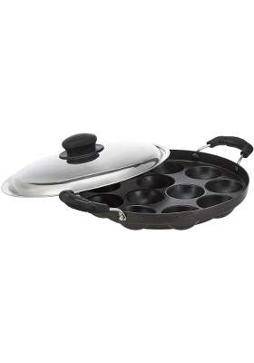 Solimo Amazon Brand -Solimo Aluminium Non-Stick Appam Patra | PFOA Free | Non-Toxic | With Lid