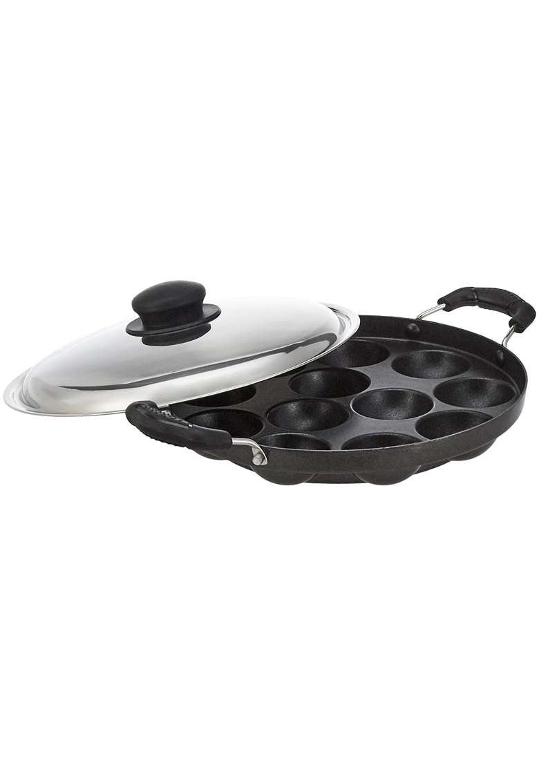 Solimo Amazon Brand -Solimo Aluminium Non-Stick Appam Patra | PFOA Free | Non-Toxic | With Lid - Indya