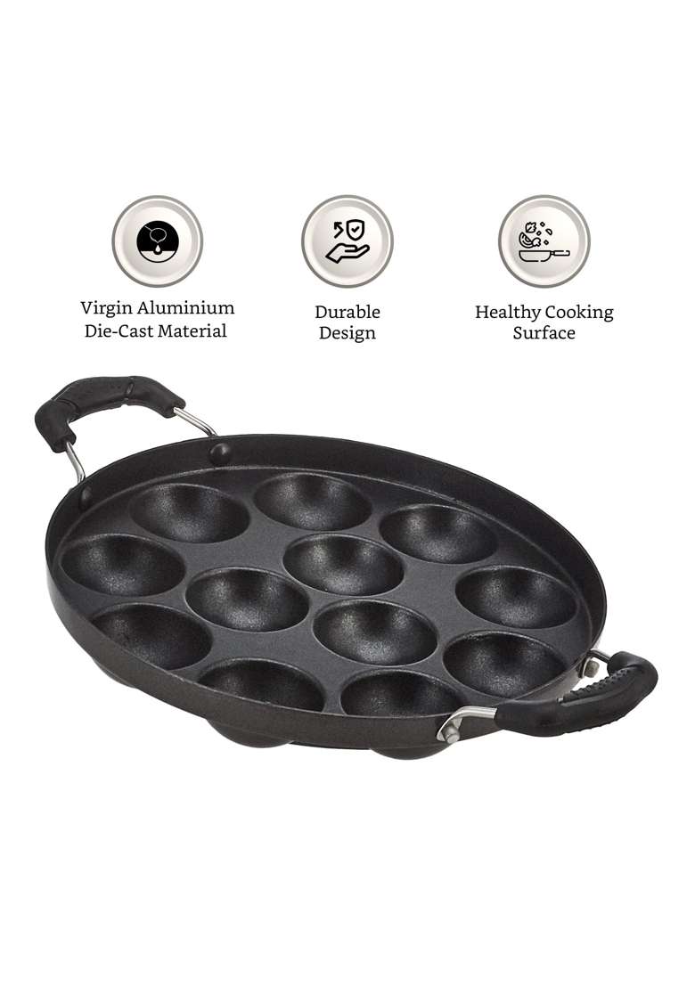 Solimo Amazon Brand -Solimo Aluminium Non-Stick Appam Patra | PFOA Free | Non-Toxic | With Lid - Indya