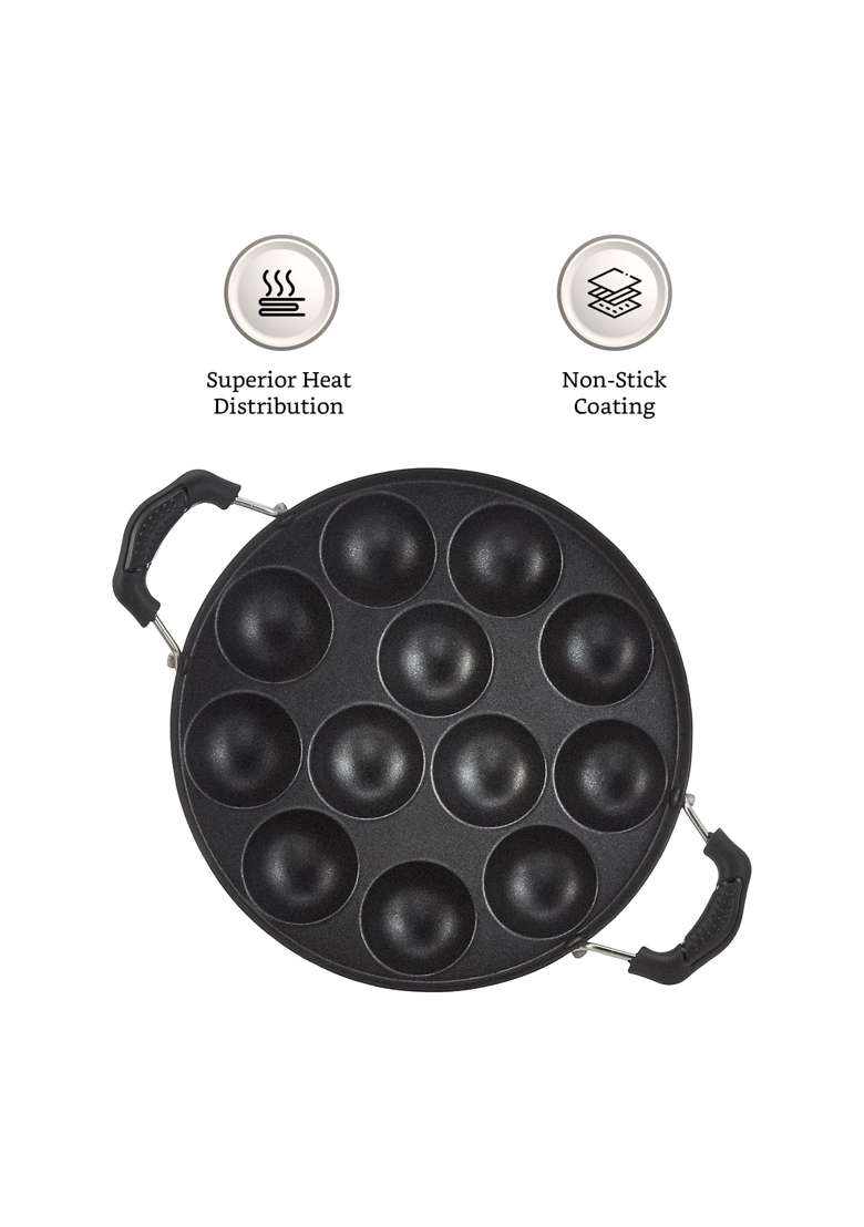 Solimo Amazon Brand -Solimo Aluminium Non-Stick Appam Patra | PFOA Free | Non-Toxic | With Lid - Indya