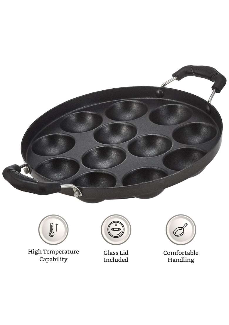 Solimo Amazon Brand -Solimo Aluminium Non-Stick Appam Patra | PFOA Free | Non-Toxic | With Lid - Indya