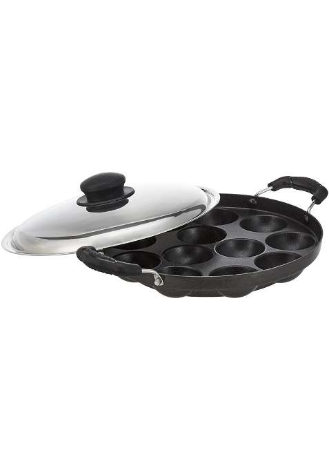 Solimo Amazon Brand -Solimo Aluminium Non-Stick Appam Patra | PFOA Free | Non-Toxic | With Lid