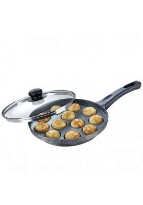 Prestige Non-Stick 12 Pits Paniyarakkal with Glass Lid | 24 cm | 9.4 Inch | PFOA Free