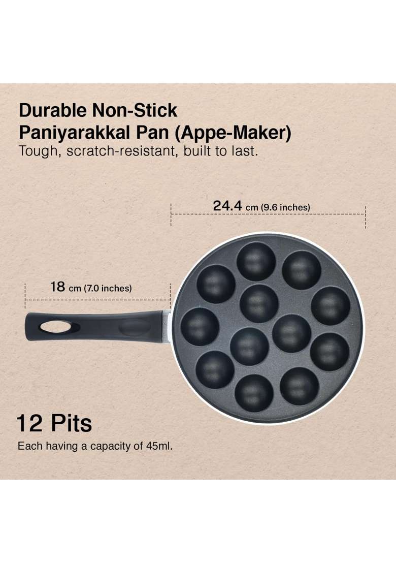 Prestige Non-Stick 12 Pits Paniyarakkal with Glass Lid | 24 cm | 9.4 Inch | PFOA Free - Indya