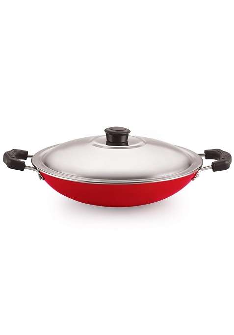NIRLON Non Stick Aluminium Gas Compatible Appa Chatti Appam Pan Ebelskiver-Style Pan kallu with Steel Lid | 1 L | 1.1 Qt | 22.5 cm | 8.9 Inch