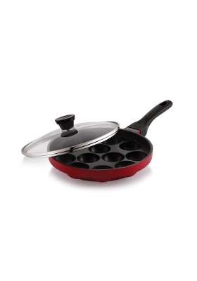 Tosaa Non-Stick 12 Cavity Appam Patra Pan with Glass Lid | 20 cm | 7.9 Inch