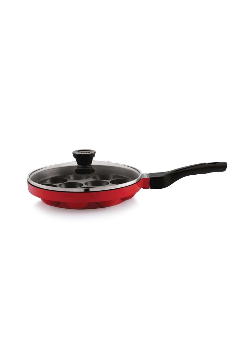 Tosaa Non-Stick 12 Cavity Appam Patra Pan with Glass Lid | 20 cm | 7.9 Inch - Indya