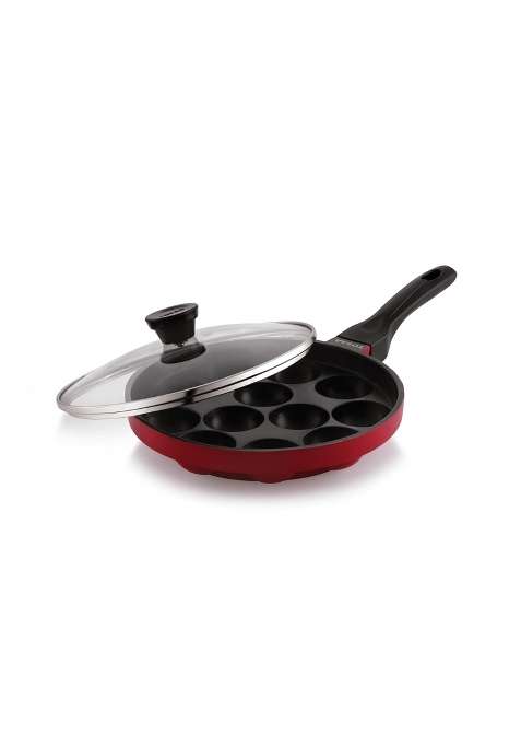 Tosaa Non-Stick 12 Cavity Appam Patra Pan with Glass Lid | 20 cm | 7.9 Inch