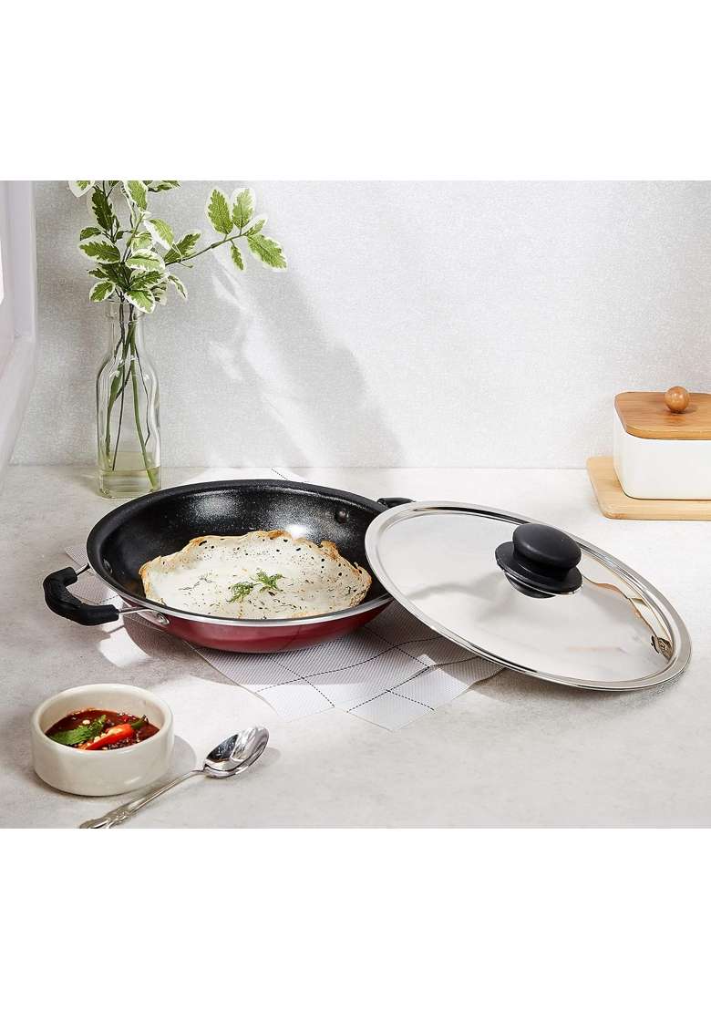 Solimo Amazon Brand Solimo Non Stick Appachetty Wok with Lid | 14 cm | 5.5 Inch - Indya