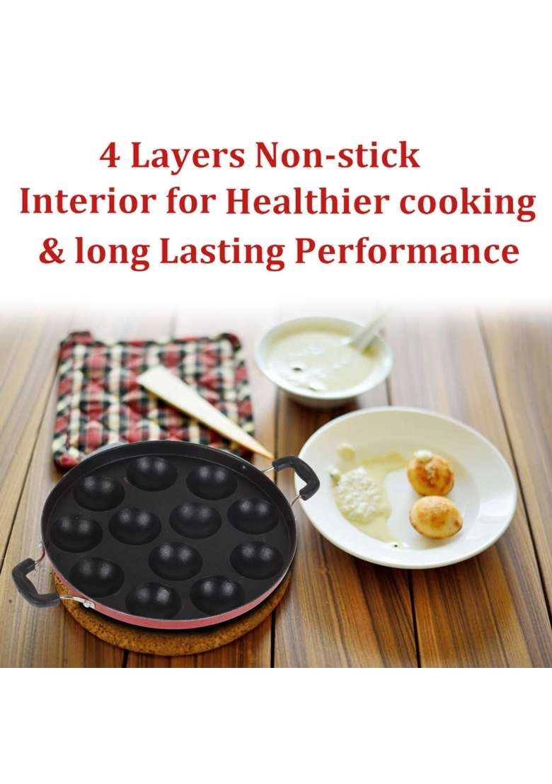 Drumstone TopRated 12 Cavity Non Stick Appam Patra with Lid - Indya