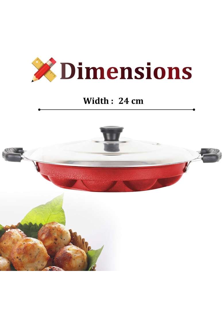 Drumstone TopRated 12 Cavity Non Stick Appam Patra with Lid - Indya