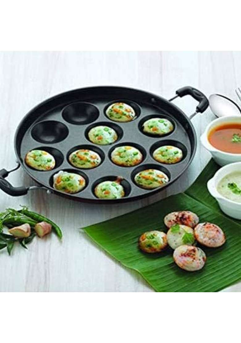 Drumstone TopRated 12 Cavity Non Stick Appam Patra with Lid - Indya
